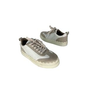 Chloé Lauren Leather Suede Platform Sneakers White Beige 37
